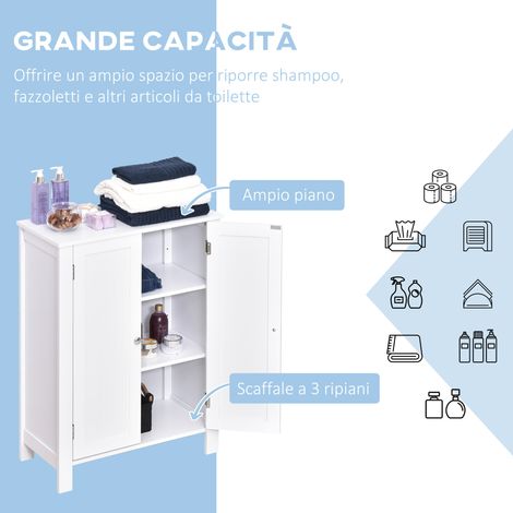 Armoire salle de bain compacte 2 portes 2 étagères, meuble gain de place en MDF blanc, poignées intégrées, 60x30x80 cm