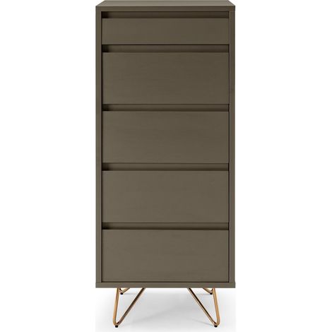 Commode Haute Chiffonnier 4 Tiroirs avec Miroir Intégré Style Scandinave Pieds Dorés - PANGIVO (1/5)