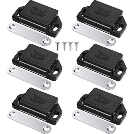 6er-Set Magnete für Schranktüren, Möbeltürmagnete aus Kunststoff, starke Türverschlüsse, magnetische Schubladenschließer, Schwarz