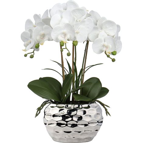 Orchidées artificielles décoratives imitant de vraies fleurs, pot en céramique léger, décoration de table ou de rebord de fenêtre, hauteur 47 cm, blanc-AquaForge