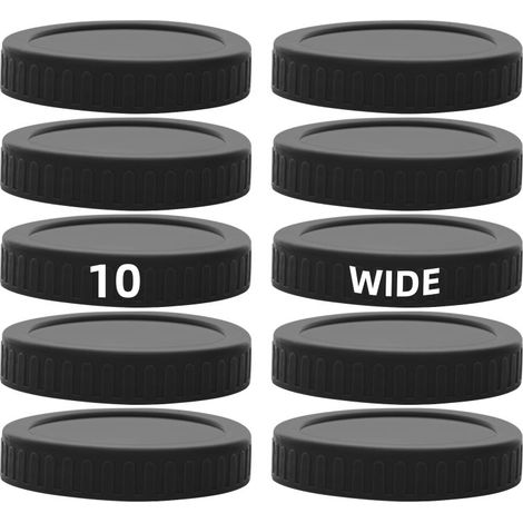 Lot de 10 couvercles à large ouverture (86 mm) pour bocaux Mason. Bouchons de rangement étanches en plastique noir de qualité alimentaire, parfaits pour les conserves et l'organisation du garde-manger (1/5)