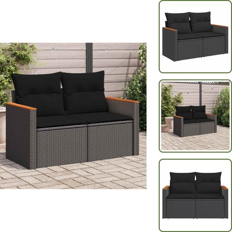 Canapé de jardin avec coussins 2 places noir résine tressée - Canapé De Jardin - Meuble De Jardin - Salon De Jardin - Résine Tressée - Rotin Synthétique (1/5)