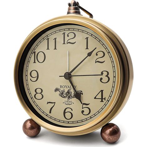 Attoe - Horloge de table dorée - 14,7 cm - Classique - Rétro - Style européen - Vintage - Réveil silencieux - Mouvement à quartz - Fonctionne avec piles - Lentille en verre HD - Facile à lire (arabe) (1/5)