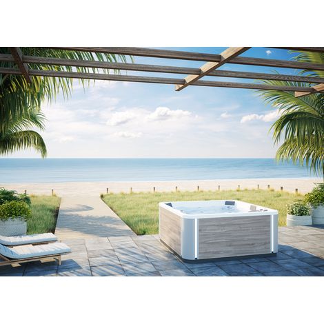 Kinedo – Spa rigide 6 places carré 215x215x94 cm – 31 buses de massage ciblées – Pompe 1500 W – Chromothérapie – Fabrication française (1/3)