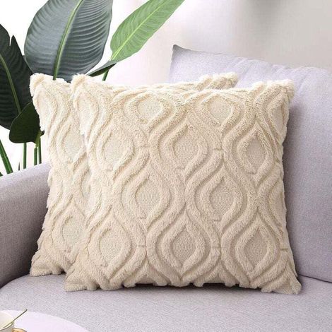 Housses De Coussin Décoratives 18 X 18, Taies D'Oreiller Boho De Ferme En Fausse Fourrure, Housses De Coussin Beige Flou En Peluche Douce Pour Canapé, Salon, Chambre À Coucher, Lot De 2