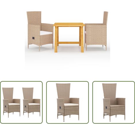 vidaXL Salle à manger extérieur - Ensemble à manger de jardin 3 pcs Beige (1/5)