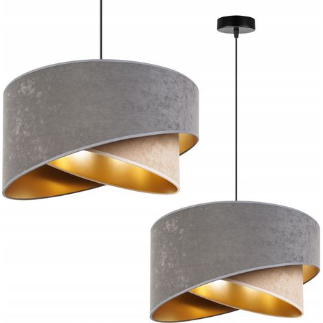 Lampada a sospensione, lampadario da soffitto, paralume in velluto dorato (1/5)
