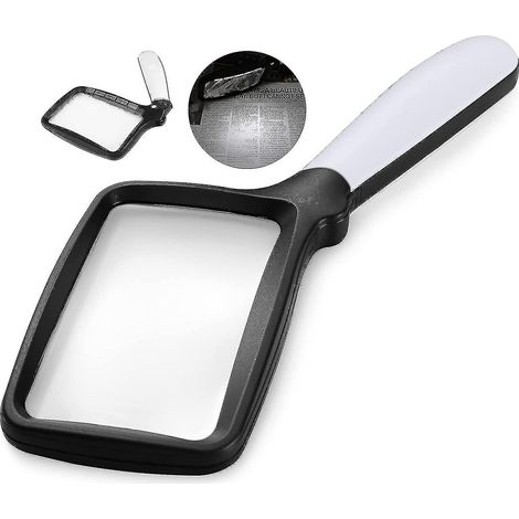 Loupe lumineuse pliable et portable, grossissement 3x, grand rectangle, avec éclairage LED à intensité variable pour la lecture (2 fois). (1/5)