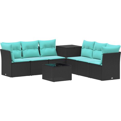 Set di divani 8 pz Nero e Blu Rattan sintetico e Acciaio vidaXL (1/5)
