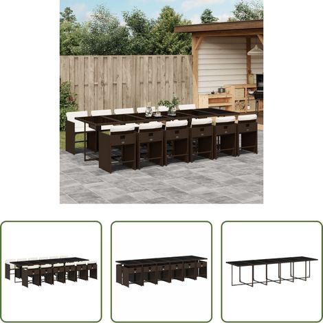 Essgruppe - 13-tlg. Garten-Essgruppe mit Kissen Braun Poly Rattan (1/5)