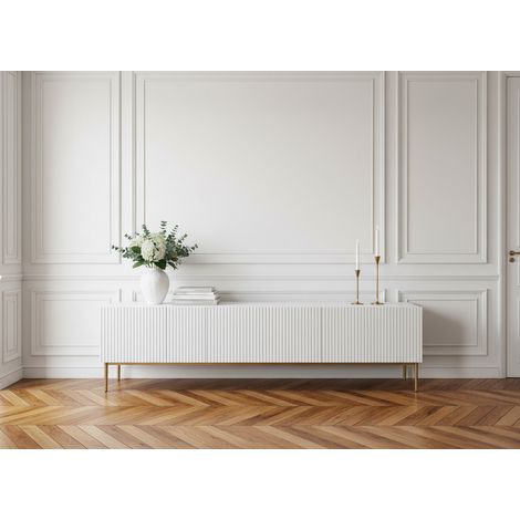 Bobochic – Meuble TV 200 cm Kasha – Pieds or – Rangement avec 2 compartiments et tiroir – Largeur 44,6 cm, Hauteur 53,2 cm (1/5)