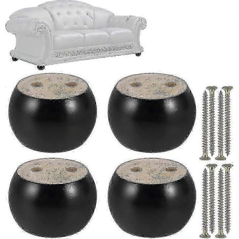 4 pieds de canapé en bois noir, 50 mm - pieds de fauteuil ronds en bois d'eucalyptus, noirs (1/5)