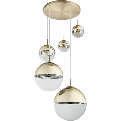 Globo – Lampe suspendue en verre or – 5 douilles E27 – Diamètre 65 cm – Hauteur 150 cm – Pour espaces modernes – 158555 (1/5)