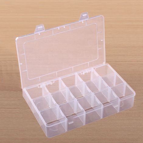 Boîte de rangement en plastique à 15 compartiments, épaisse, amovible et transparente, avec couvercle. (1/5)