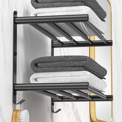 Barre porte-serviettes extensible de 17 à 30 pouces pour salle de bain, cuisine, porte-serviettes, porte-torchons, support mural en acier inoxydable SUS304, sans perçage, réglable, noir (1/5)