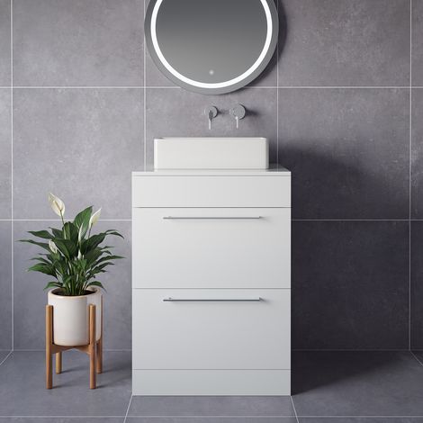 Napoli 460 Gloss White 600mm 2 Drawer Vanity Unit for Countertop Basins - 600mm - Chrome 320mm Handle
