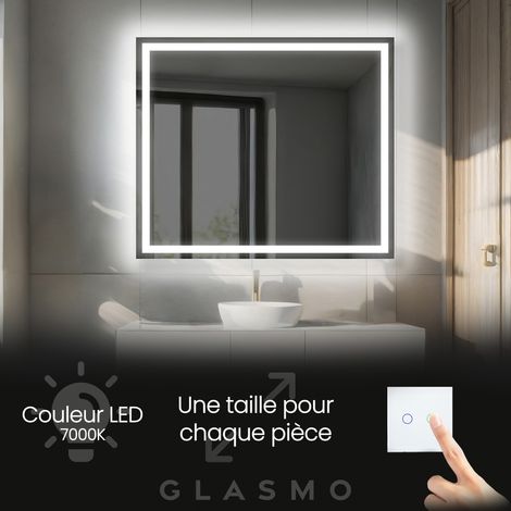 Miroir Salle de Bain LED 90x70 cm Bella - Horizontal Rectangulaire Miroir Mural Avec Éclairage Intégré Miroir Lumineux - Blanc Froid 7000 K (1/5)