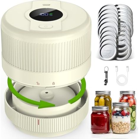 Machine sous vide pour bocaux en verre, arrêt automatique, pour la conservation et la fermentation des aliments, blanc cassé (1/2)