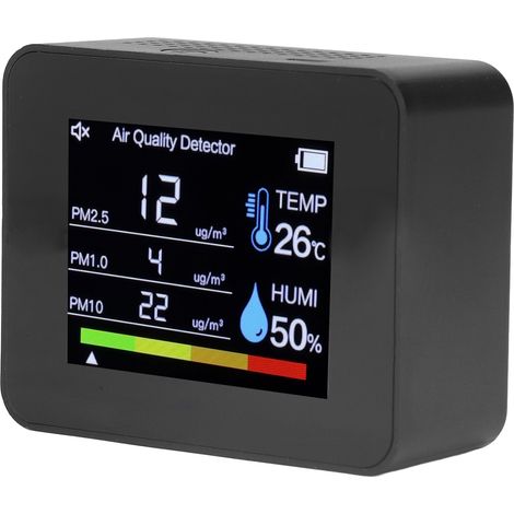 Détecteur qualité air CO2 HCHO TVOC PM2.5 PM1.0 Testeur température humidité Capteur gravité Noir Moniteur environnemental (1/5)