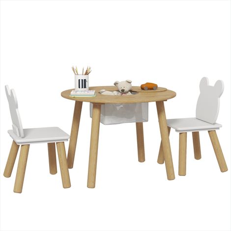 Ensemble table et chaises enfant 3 pièces avec rangement Bois (1/5)