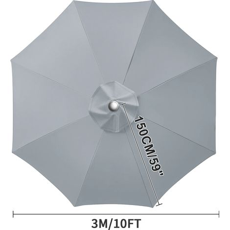 (Gris clair, 8 nervures, 3M) Toile de rechange pour auvent d'ombrage, imperméable, résistante aux intempéries et aux UV. (1/5)