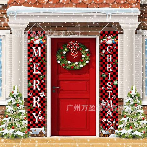 2 distiques de Noël, décorations extérieures, drapeaux extérieurs, fond à carreaux rouge Ambiance de Noël drapeaux suspendus décoratifs 180 cm x 30 cm Tissu polyester 100D (1/4)