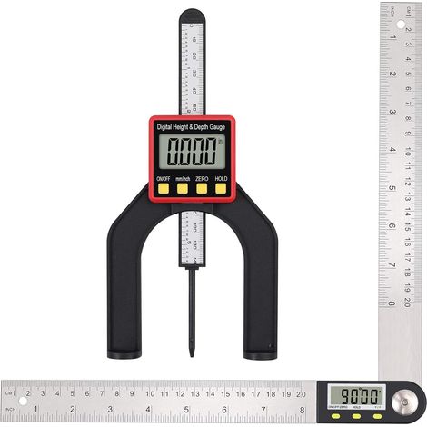 Regla de profundidad con transportador de ángulos digital de 8 pulgadas (200 mm) y altura digital de 3,14 pulgadas (80 mm) con función de retención y herramientas de medición inteligentes. (1/5)