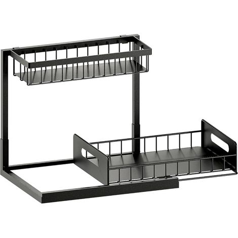 Organisateur Sous Évier - Structure En L - Tiroir Coulissant - Capacité 25 Kg - Pour Cuisine Salle De Bain Buanderie - Noir (1/5)