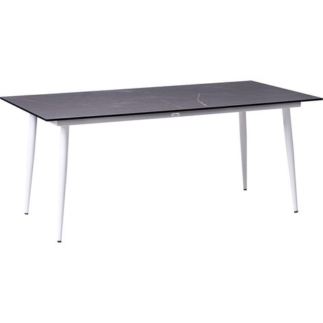 Mesa de comedor de jardín con tablero de HPL y estructura de aluminio resistente a los rayos UV agua óxido blanco con tablero gris oscuro Tolentino