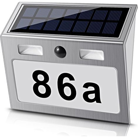 Numéro de maison à éclairage solaire avec 7 LED, numéro de maison solaire Lampe de numéro de maison solaire avec interrupteur crépusculaire Détecteur de mouvement en acier inoxydable, respectueux de l (1/4)