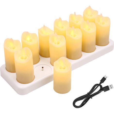 12 LED-Kerzen, warmgelbes Licht, künstliche elektrische Kerzen mit Sockel, für Votivkerzen, Jubiläen, Hochzeiten, Tischdekoration (1/5)