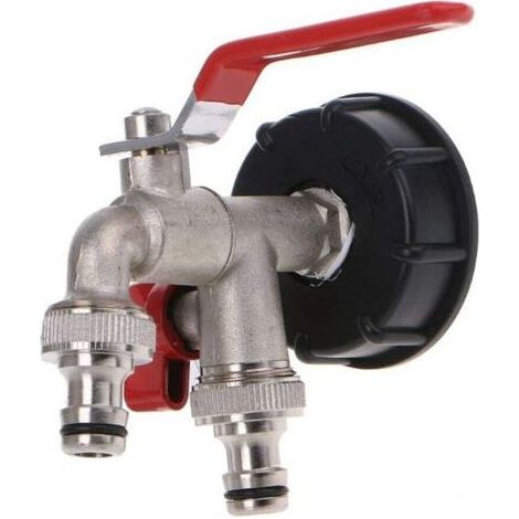 Pair - IBC S60X6 Robinet de vidange en laiton à double sortie, double vannes 1/2\", diamètre de sortie 1/2\", diamètre d'entrée 60 mm (1/5)
