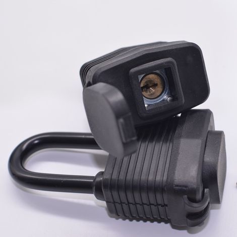 Cadenas étanches à clés identiques pour une utilisation en extérieur, corps de serrure en acier laminé robuste avec revêtement en plastique, 1-9/16 pouces. Cadenas large et long, paque (1/5)
