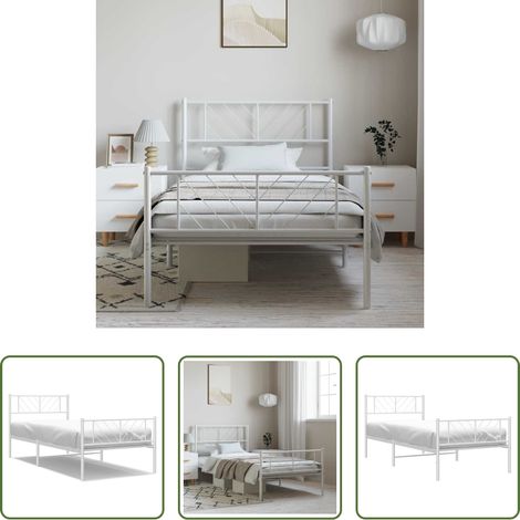 vidaXL Lit métallique - Cadre de lit métal sans matelas et pied de lit blanc 100x200 cm (1/5)