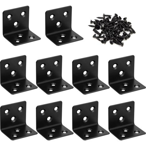 Equerre de Fixation Noir Angle Droit Support en forme de L Metalliques Equerre d'assemblage avec Vis pour Bois Meubles Placard Support 404040mm 10 Pièces (1/5)