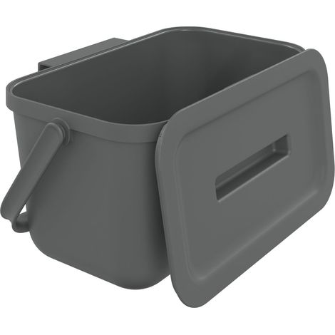 poubelle de tri avec couvercle, anse, en plastique, 4L, gris (1/4)