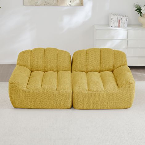 Sofá modular de 2 plazas sin estructura, forma de concha, fleece granulada amarilla (1/5)