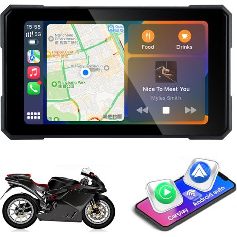 GPS Moto 5 Pouces, Écran Rotatif avec CarPlay et Android Auto, Support Amovible, Étanche (1/4)