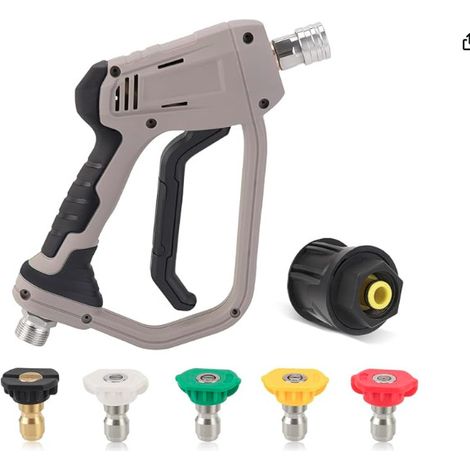 Pistola de limpieza compacta de alta presión, 5000 PSI, con 5 cabezales de boquilla y accesorios M22-14 mm, adecuada para la limpieza y el lavado de automóviles.