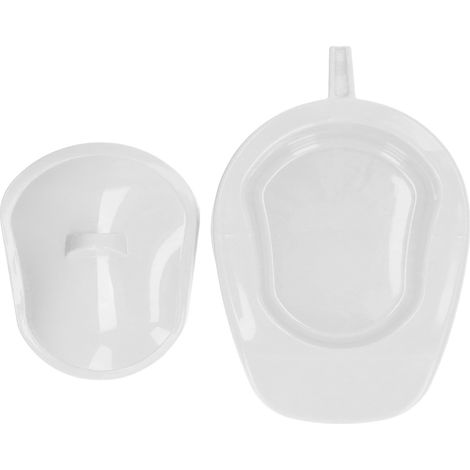 Bassin de lit portable en polypropylène (PP) blanc, lisse, avec couvercle et poignée, idéal pour les personnes âgées et les femmes enceintes. (1/5)