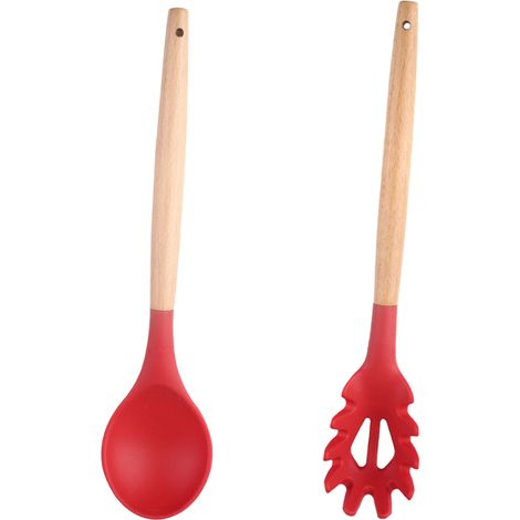 Ustensiles De Cuisine En Silicone Résistant À La Chaleur Avec Manche En Bois D'acacia Pour Poêles Antiadhésives Lot De 2 (1/5)