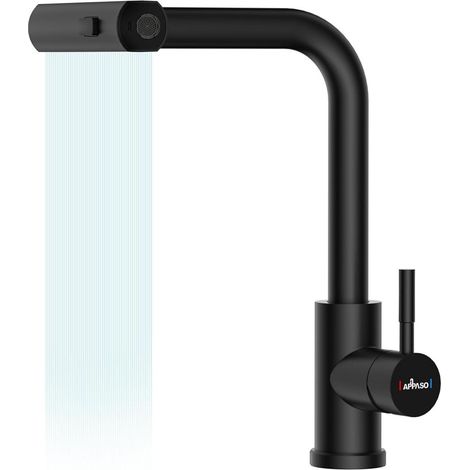 APPASO Wasserhahn Küche Schwarz Hochdruck 3 Strahlarten Ausziehbar 360° Drehbar (1/5)