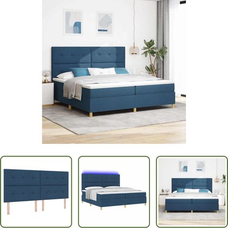 vidaXL LED Streifen -  LED Boxspringbett mit Matratze Blau 200 x 200 cm Stoff