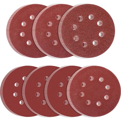 Disco abrasivo da 40 pezzi 125 mm, carta abrasiva 125 mm, carta vetrata grana 120 per levigatrici eccentriche, dischi abrasivi per levigatrice per pareti in legno (1/5)