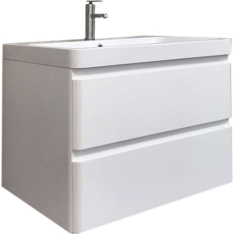 Meuble Salle de Bains avec vasque/lavabo laqué Blanc brillant BORA 80 suspendu laqué Blanc brillant
