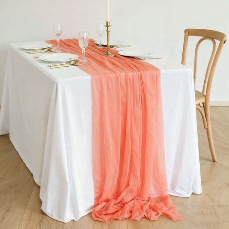 Dos caminos de mesa de gasa, decoración de mesa para bodas bohemias, 75x300cm - Albaricoque (1/5)