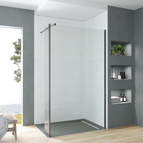 Glas Duschwand Walk In Dusche Duschtrennwand mit 30 cm Spritzschutz, aus 8 mm Einscheiben-Sicherheitsglas (ESG) mit Nano-Beschichtung, 3. Breite: 100 cm, Höhe 200 cm, mit 100 cm Stabilisator (1/5)