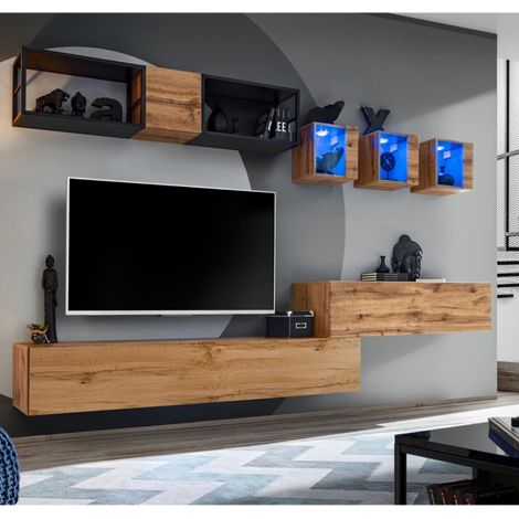 Ensemble Meuble TV Design "Switch III" 280cm Naturel & Noir (1/4)