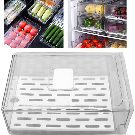 Boîte de Rangement pour Réfrigérateur avec Plateau Égouttoir - Conteneur à Fruits - Conservation Aliments - 11x20x30cm (1/5)