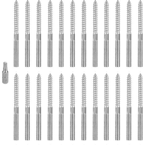 24 Pièces Vis Double Filetage M8 x100mm Acier Zingué, Argent Vis Beton Sans Cheville pour le Raccordement de Meubles en Bois et l'installation Électrique (1/5)